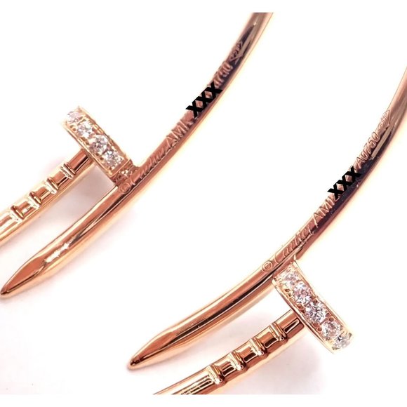 Authentic! Cartier Juste un Clou 18k Rose Gold Diamond Nail Hoop Earrings Paper - Picture 9 of 12